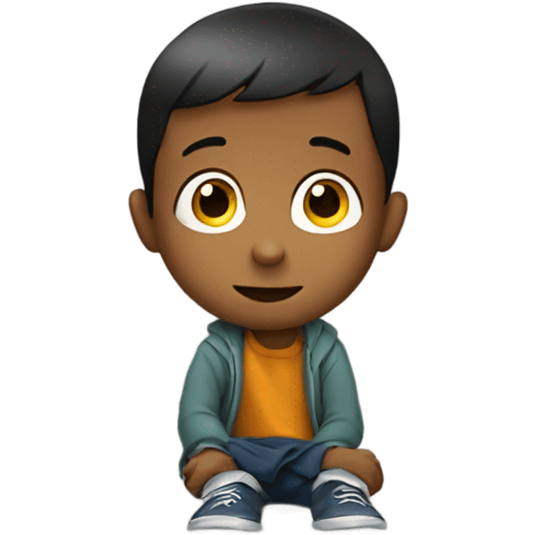 do a small child  (boy) watching a cartoon of the character bing emoji