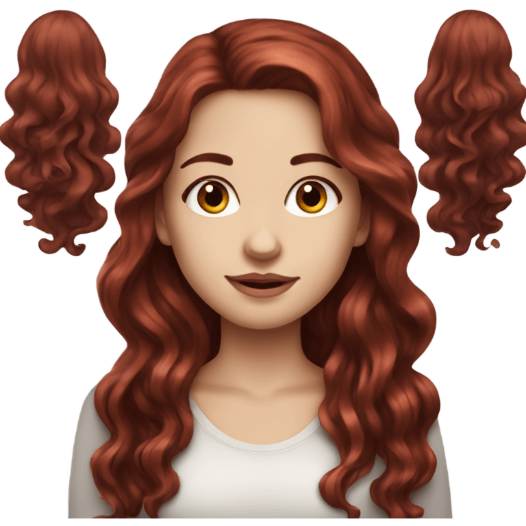 Beautiful white girl with long dark red wavy hair  emoji