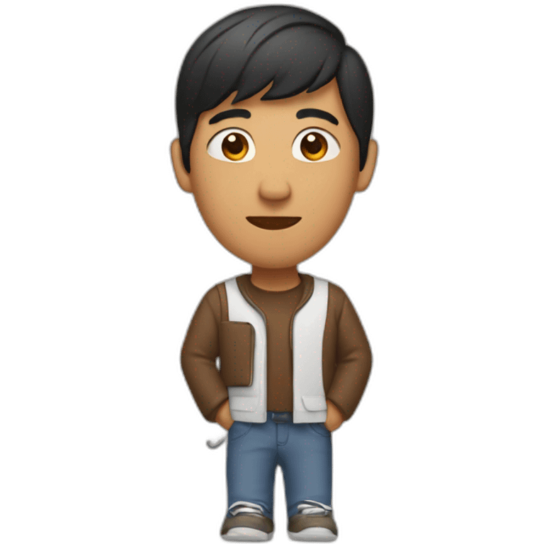 brown asian man with computer and EarPods in ears emoji