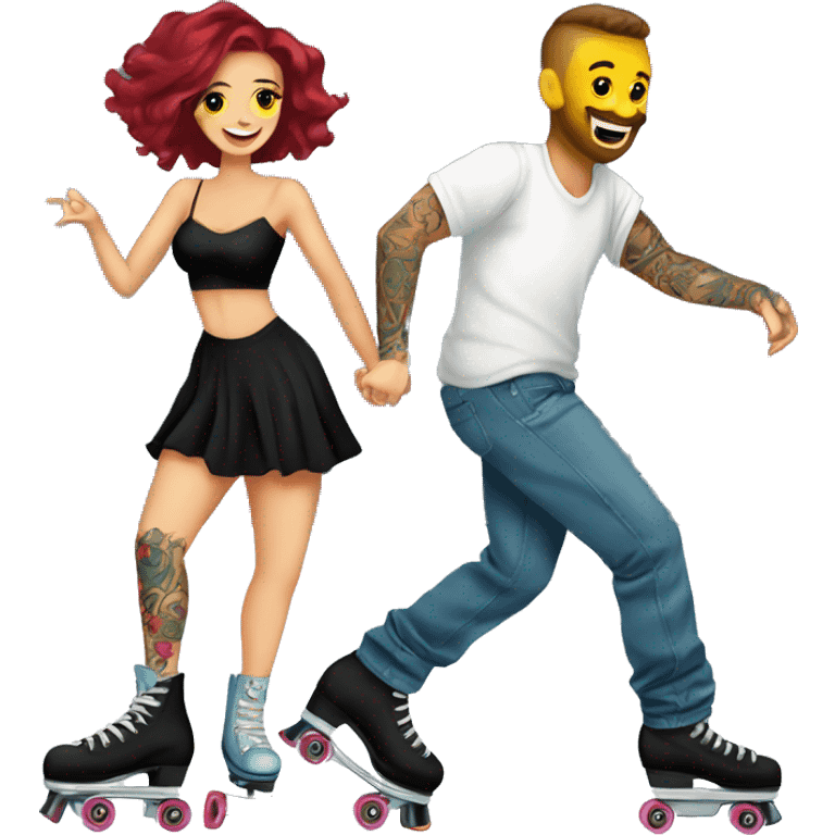 Romantic roller skating date for beautiful tattooed couple emoji