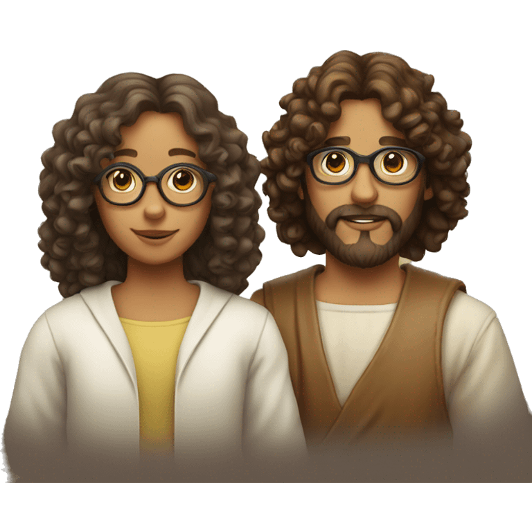 Jesus and a girl with curly hair wearing glasses emoji