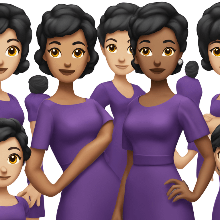 Tanned woman with short black hair wearing 60s style purple dress and hair emoji