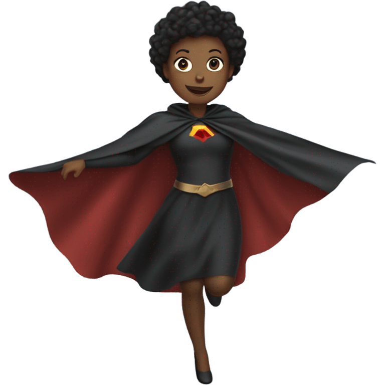 1 short-haired Black woman flying with a cape. emoji