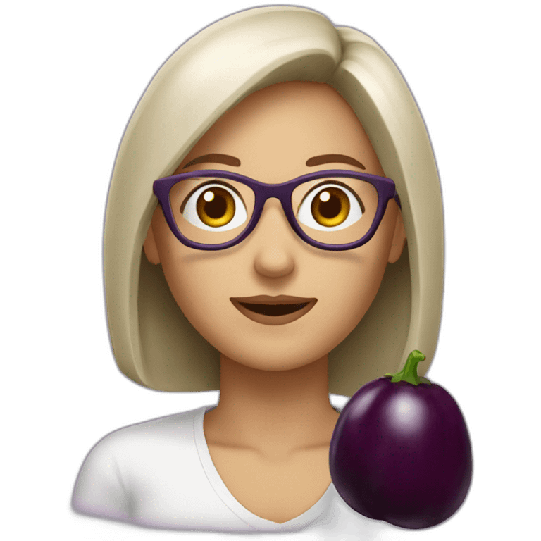 Femme à lunettes qui mange une aubergine emoji