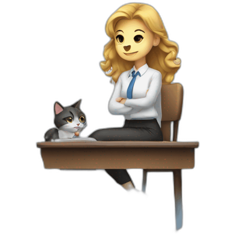 girl cat secretary sitting on top of the cloud emoji