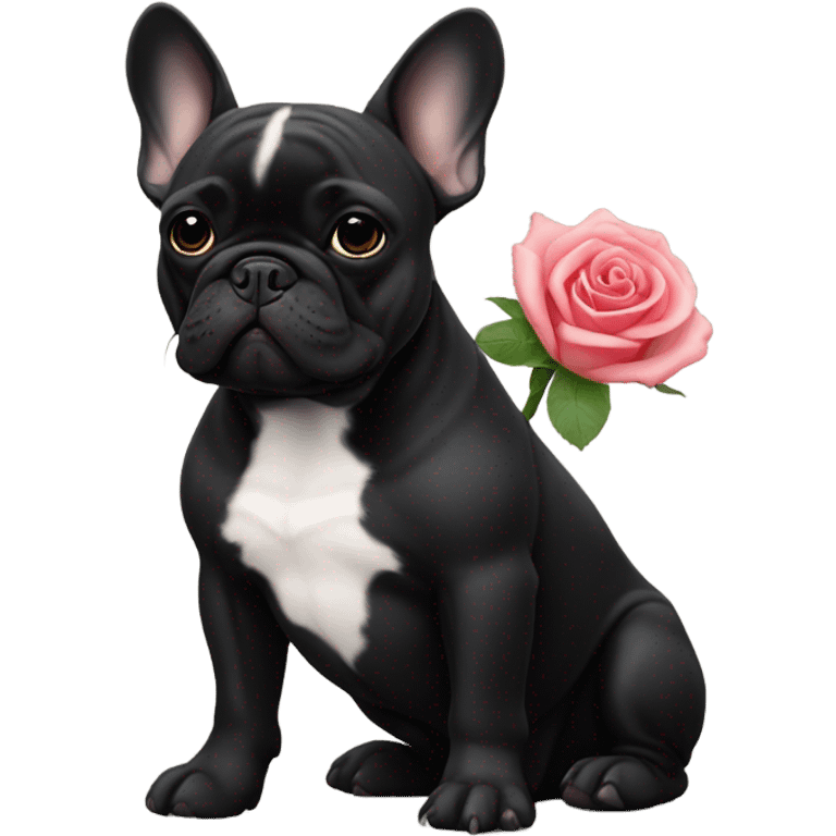 French bulldog black with rose emoji