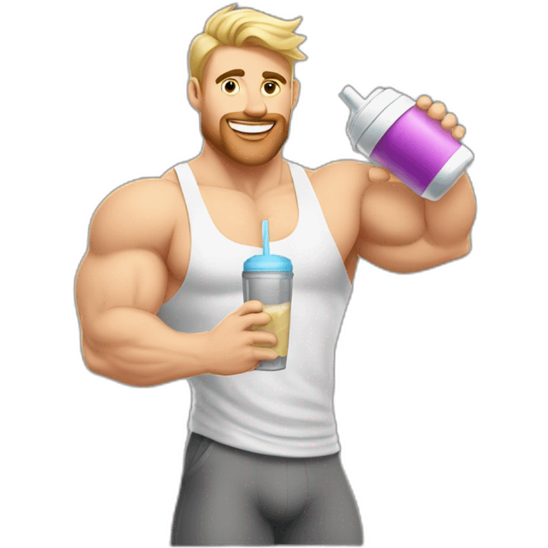 caucasian white muscled guy drinking a protein shake, goes to the gym everyday and works in tech emoji