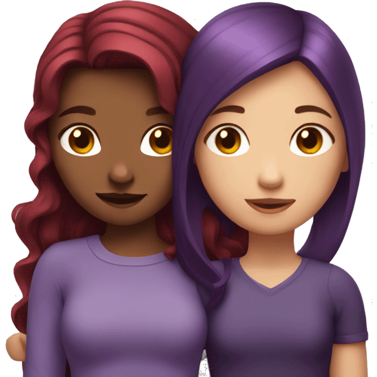 girl with dark red hair hugging a girl with dark purple hair  emoji