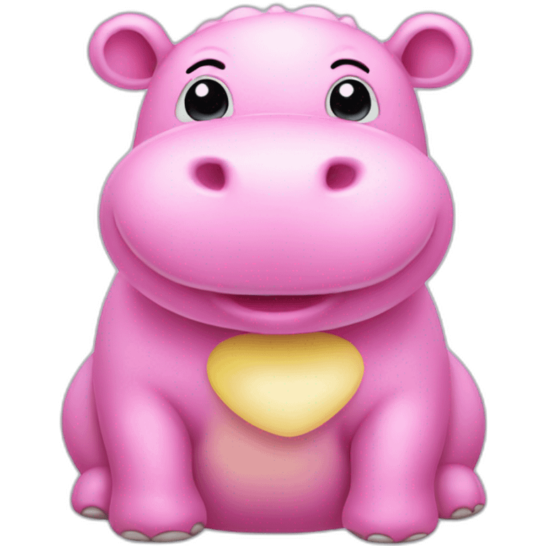 Pink cute hippo with yellow ears emoji