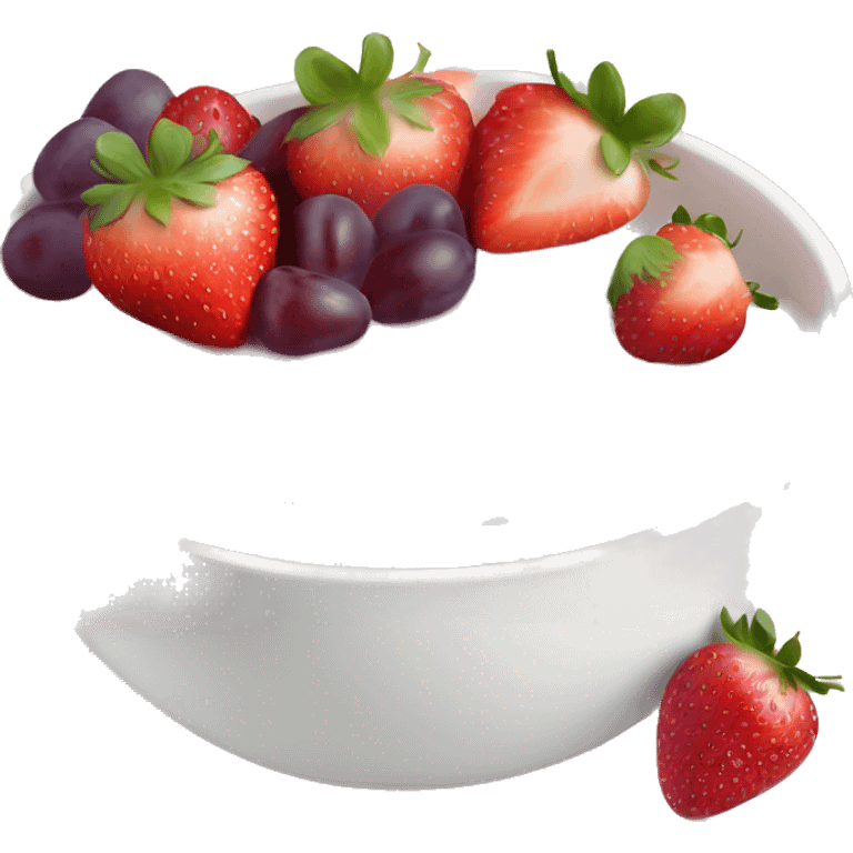 Light pink fruit yogurt bowl with strawberries and grapes emoji