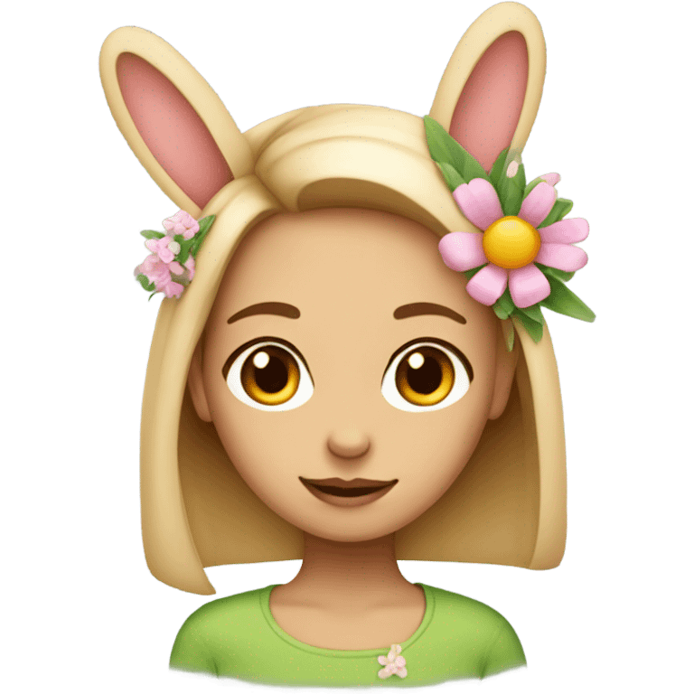 Girl with rabbit ears flower emoji