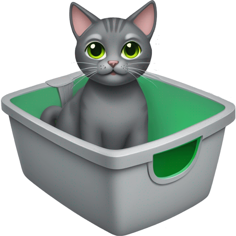 cat litter box with green eyed gray cat emoji