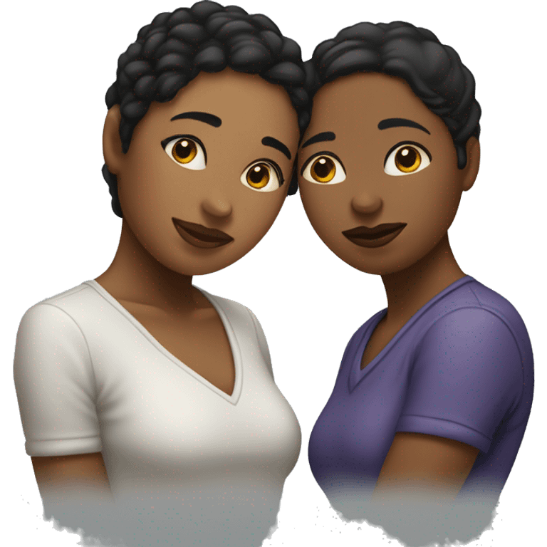 Lesbian couple leaning in for a kiss. One person should be white in the other one should be black. emoji