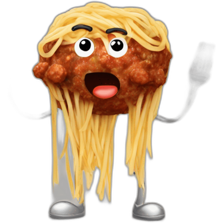 Spaghetti and meatballs with a face, arms and legs, doing something random emoji