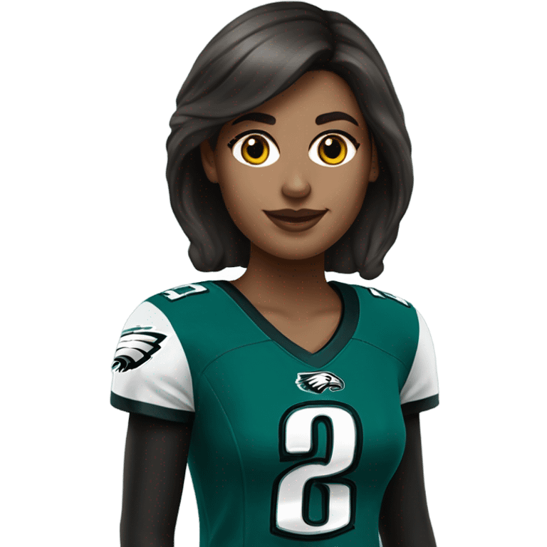  White female brunette wearing Philadelphia Eagles jersey emoji