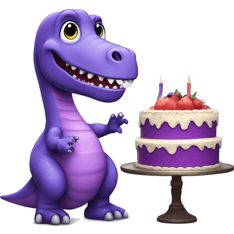 purple dinosaur with a cake emoji