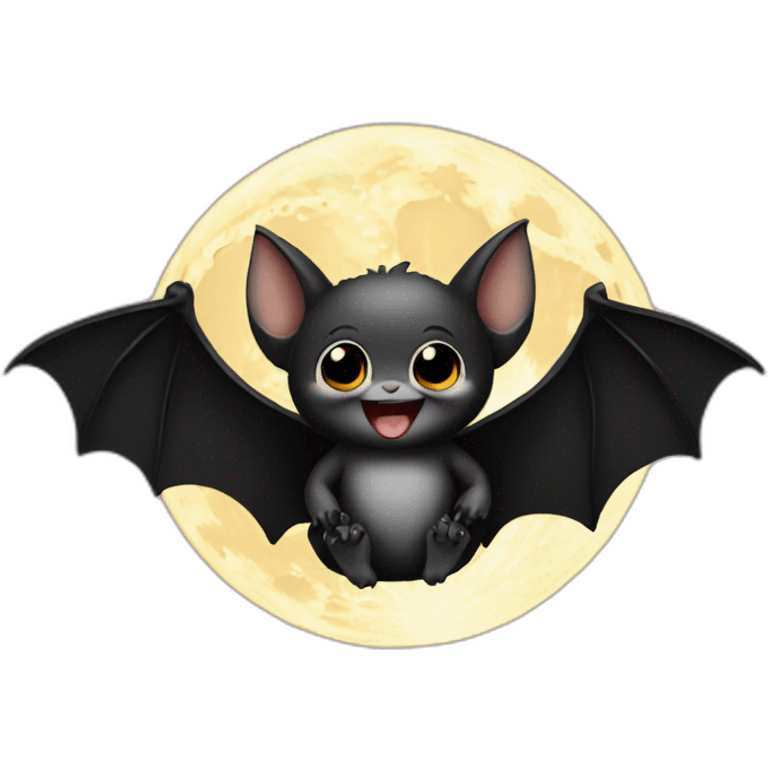 black happy baby bat wings in front of moon emoji