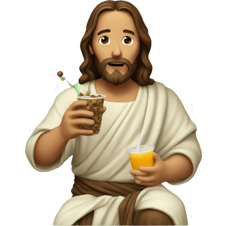 Jesus eating boba emoji