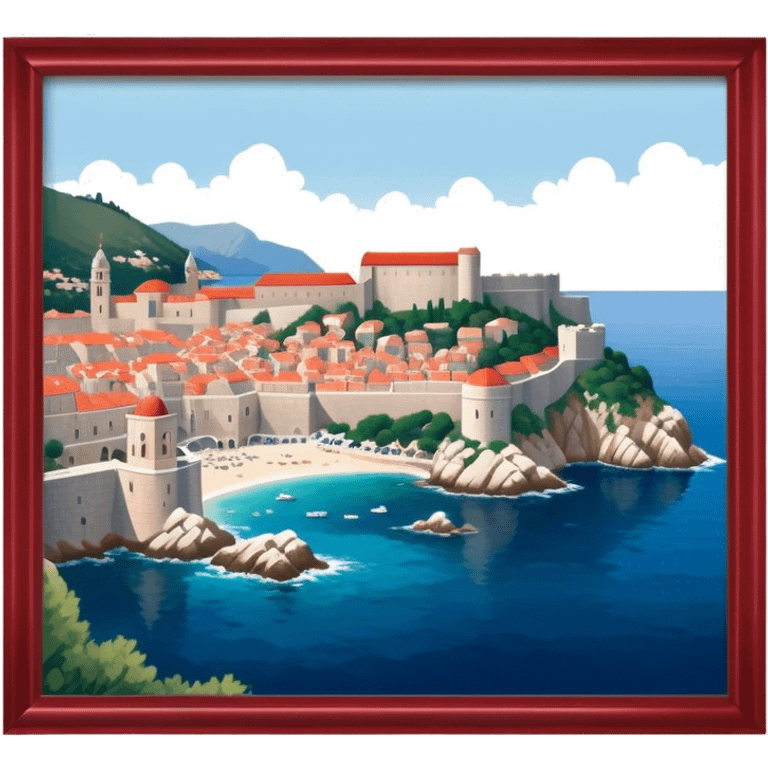 Cinematic Realistic aerial view of the historic city of Dubrovnik, showcasing its iconic red-roofed architecture, fortified walls, and sparkling Adriatic coastline, rendered with rich textures and warm Mediterranean lighting that captures its old-world charm. emoji