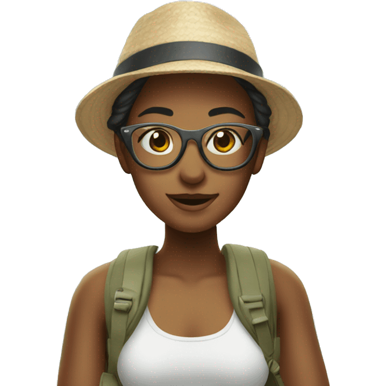 Girl tourist with glasses at the beach emoji