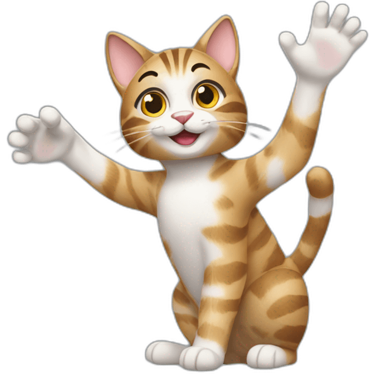 Tabby cat waving hi emoji