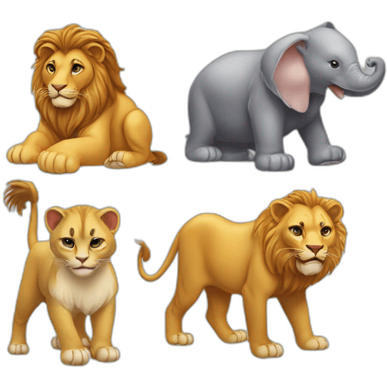 Pyramide de chat éléphant lion et poule emoji