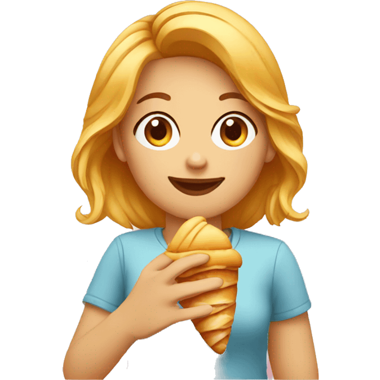 Girl eating croissant emoji