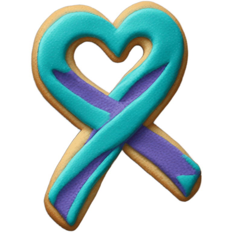 Purple teal Suicide awareness ribbon, heart cookie emoji