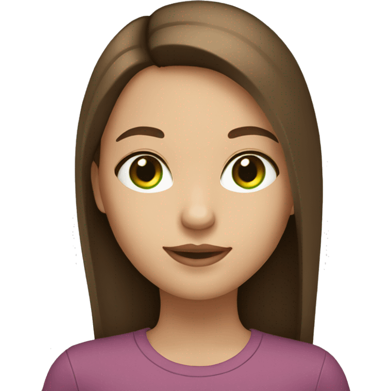 Girl with long, straight brown hair, green eyes, light skin. emoji