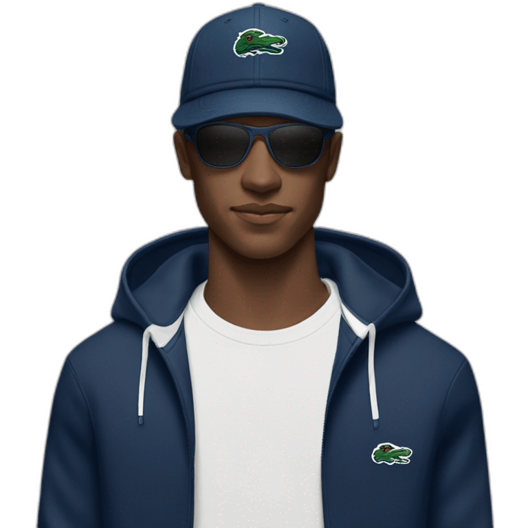 Guy using lacoste hoodie and cap and oakley juliet emoji