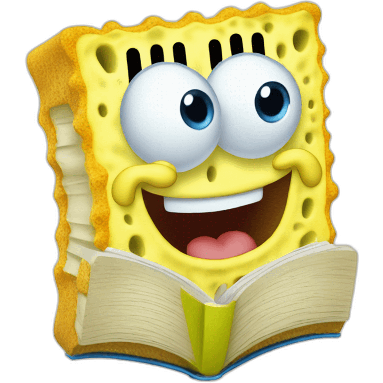 Silly Sponge Bob reading thick book emoji