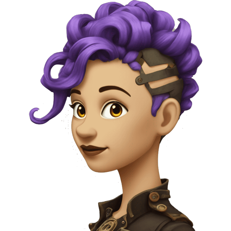 steampunk profile short mohawk purple wavy  on Caucasian girl with small nose round face emoji