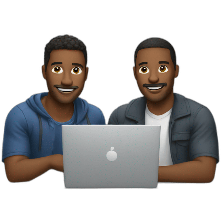 two tech guys working on a laptop emoji