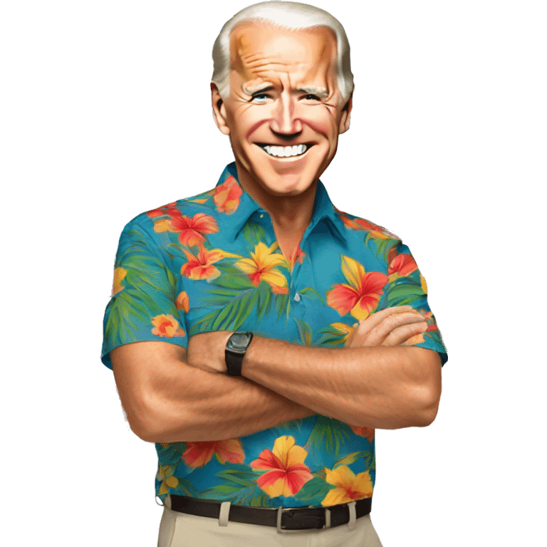 Joe Biden wearing a Hawaiian shirt wearing a football helmet emoji