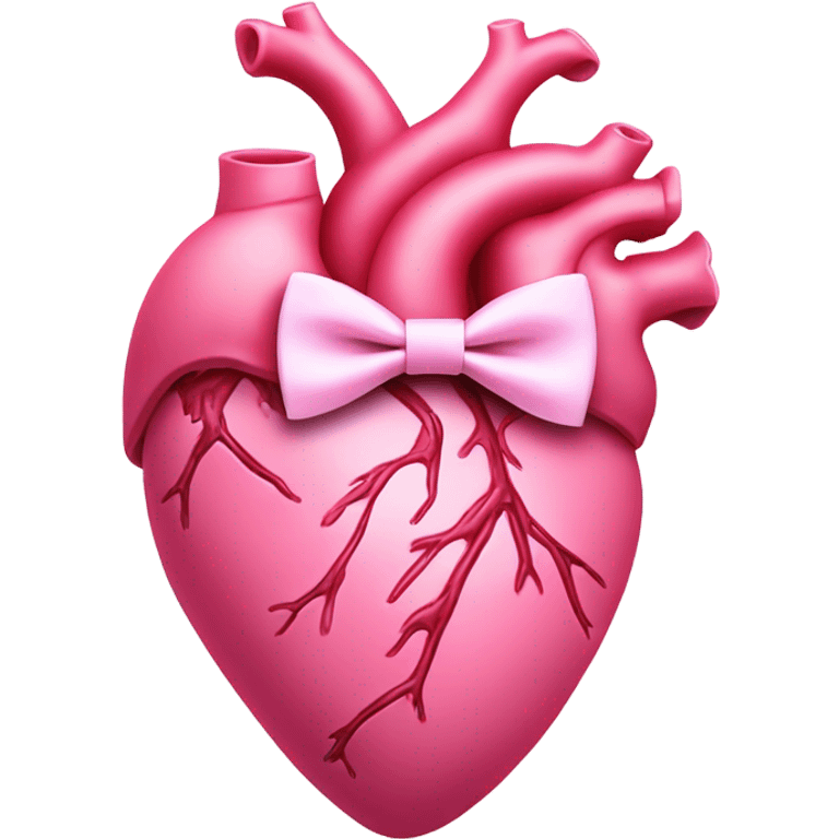 Pink anatomical heart pastel pink with pink bow tie on top emoji