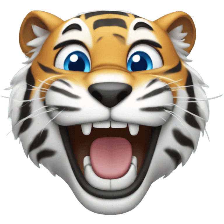 Laughing tiger with blue eyes emoji