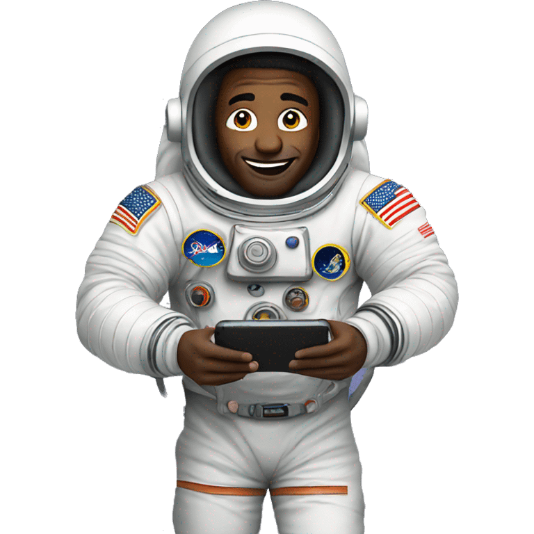 Man astronaut use iphone emoji