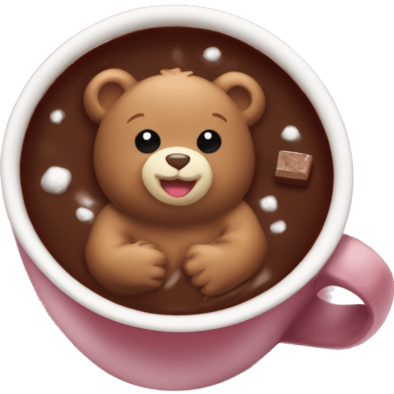 Baby bear inside of a cup of hot cocoa. Burgundy colored cup.  emoji