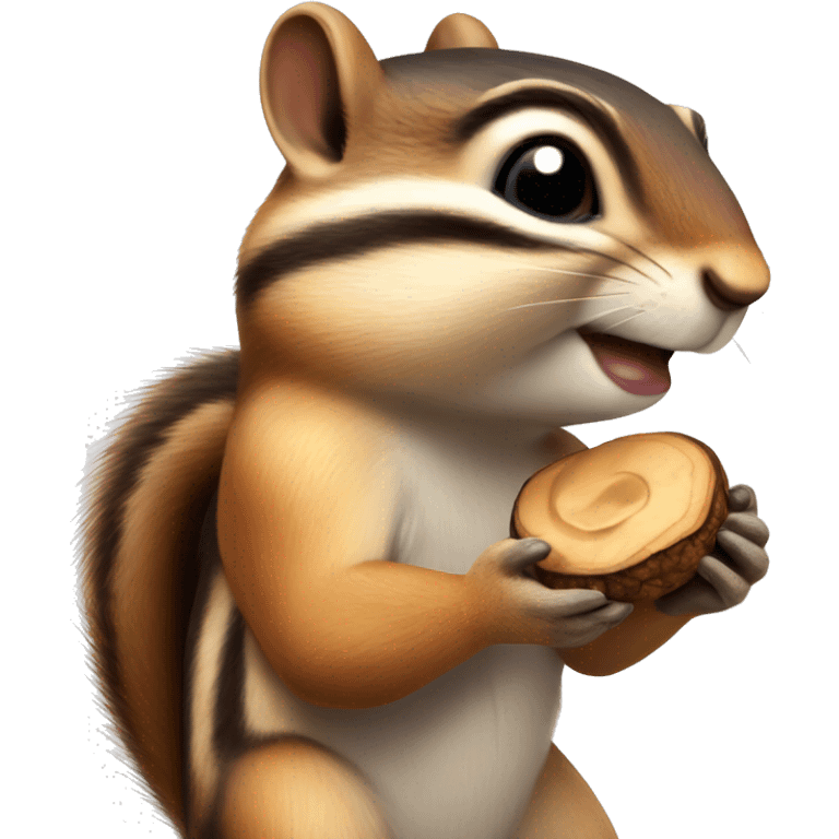 a cute chipmunk with a wallnut on its hand emoji