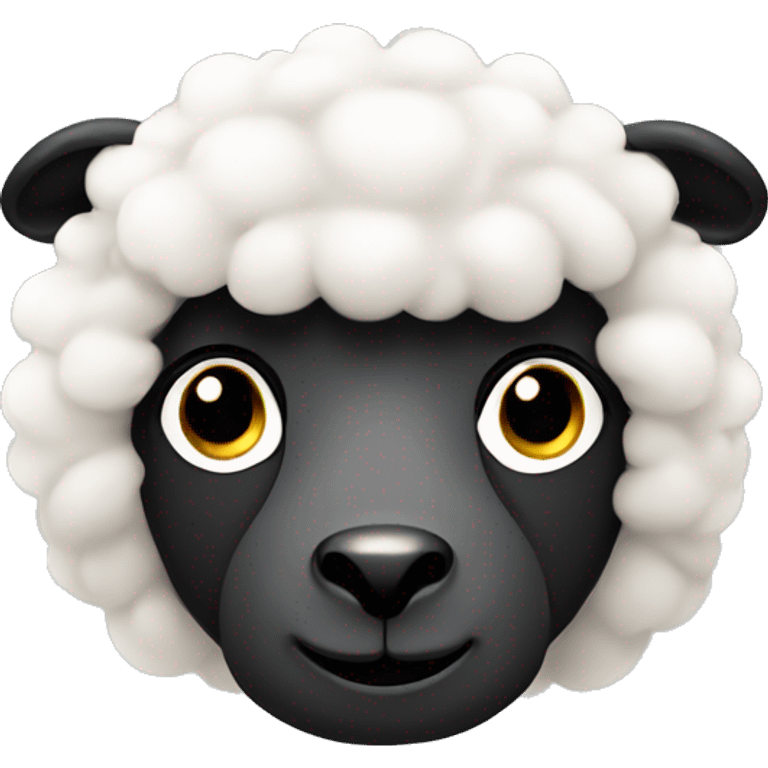 Create a sheep face with white skin, white ears, round face, and fluffy black fur around the head emoji