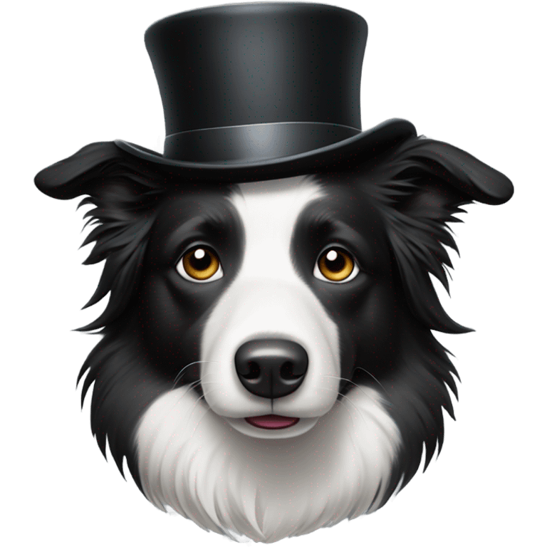 Border collie with a top hat emoji