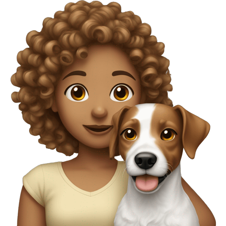 Curly haired girl with jack russell emoji