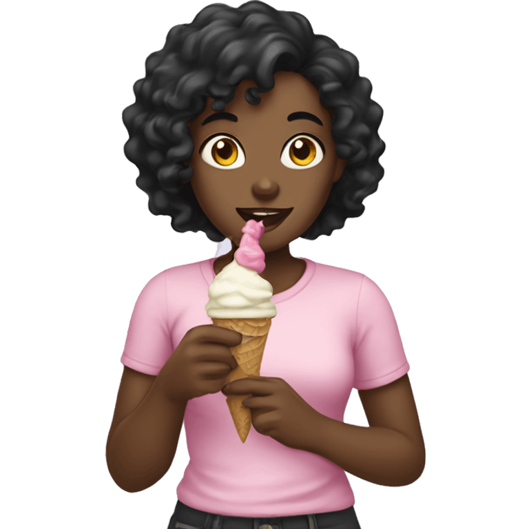 black hair girl eating ice cream emoji