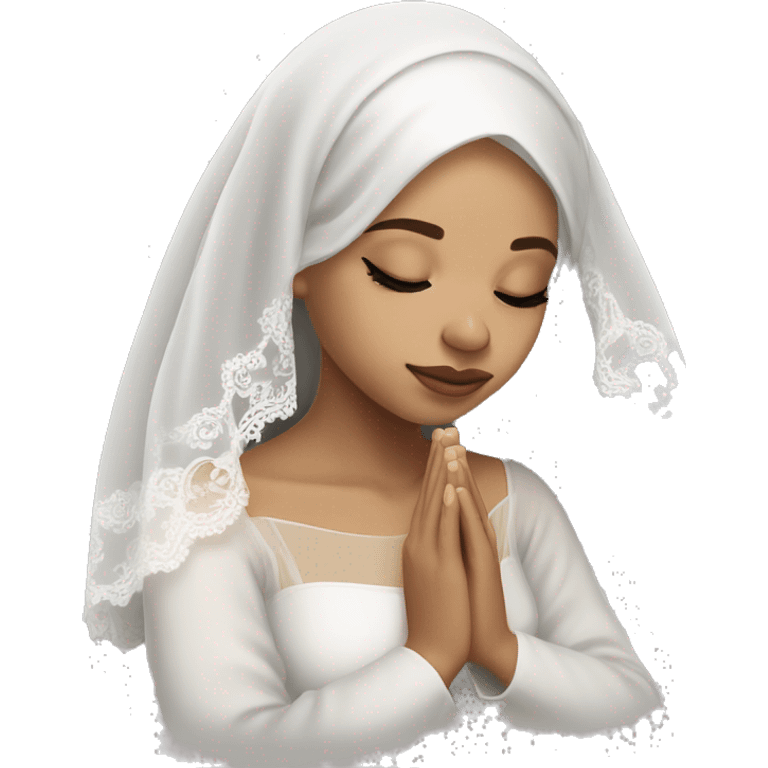 Light skin girl praying with eyes closed and lace white veil  emoji