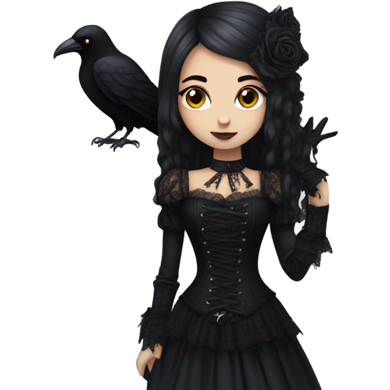 girl in gothic attire with a raven on her shoulder emoji