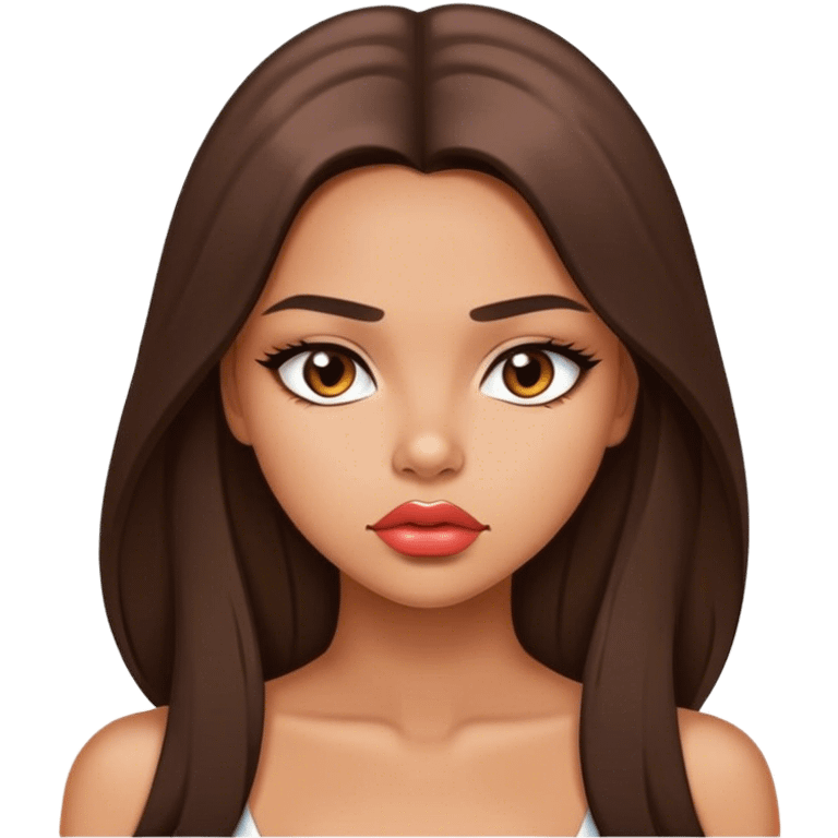 Sexy tanned beautiful lovely girl with pouty lips and brunette straight long hair emoji