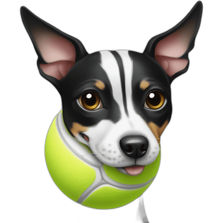 black and white rat terrier with tennis ball in mouth emoji