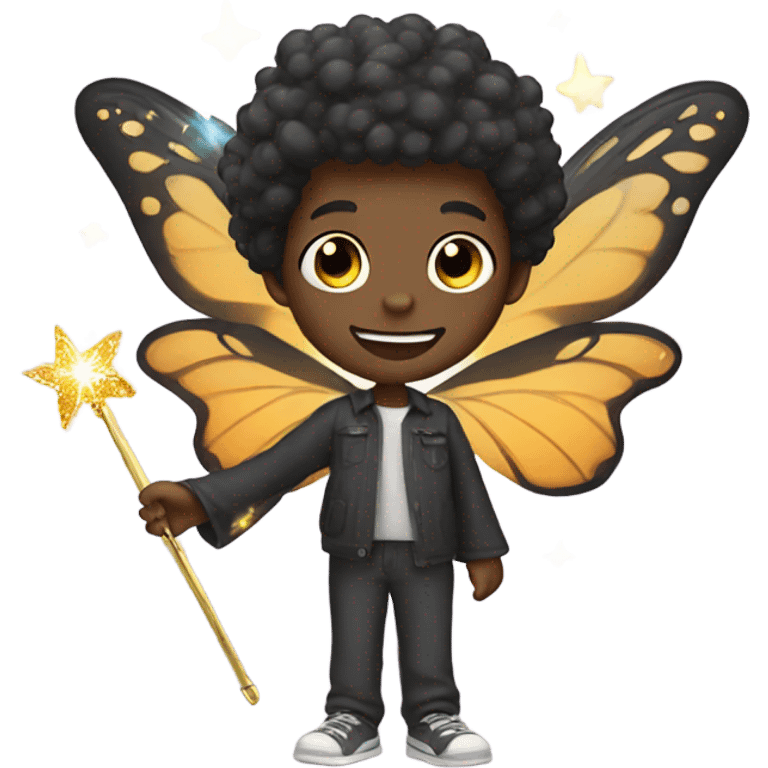 black boy fairy with wand emoji