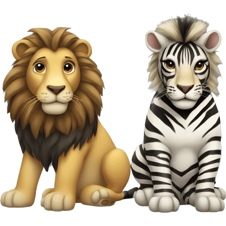 lion and zebra sitting next to each other emoji