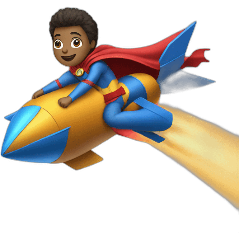 person dressed with a superhero cape but without mask is riding on a rocket emoji